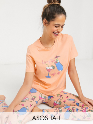 Asos Design Tall Exclusive Living The High Life Tee & Legging Pyjama Set