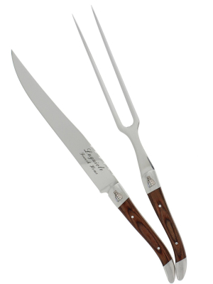 2pc Stainless Steel Laquiole Pakkawood Carving Set Brown - French Home