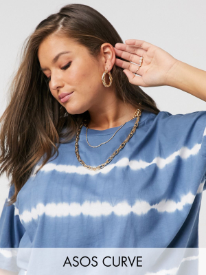 Asos Design Curve Oversized T-shirt In Tie Dye Stripe In Blue