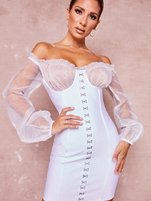 White Bandage Chiffon Hook And Eye Bardot...