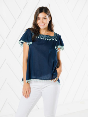 Short Sleeve Pom Pom Top