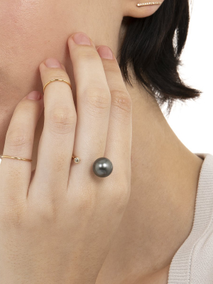 Cuff Ring L - Diamond & Tahitian Black Pearl