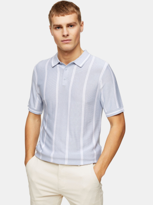 Blue And Ecru Stripe Knitted Polo