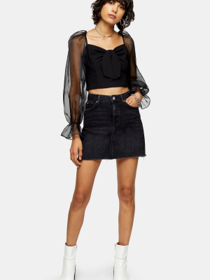 Washed Black Raw Hem Mini Skirt