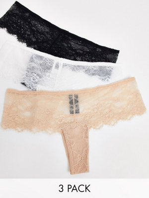 Asos Design 3 Pack Eyelash Lace Thong