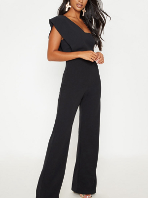 Petite Black Drape One Shoulder Jumpsuit