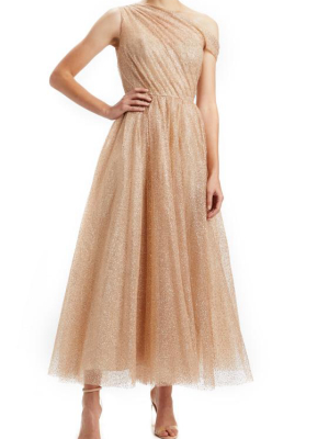Champagne Asymmetrical Shoulder Dress
