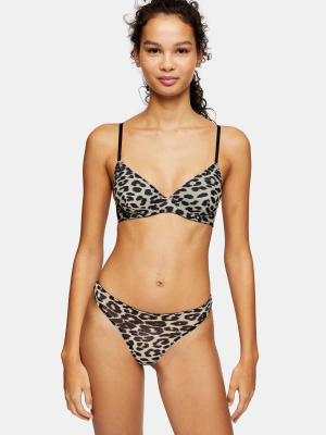 Sand Leopard Print Mesh Thong