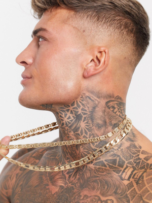 Asos Design Chunky Layered Neckchains In Gold Tone