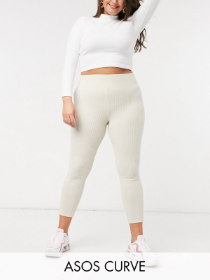 Asos Design Curve Legging With Deep Waistband In Brushed Rib