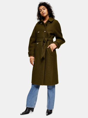 Khaki Boucle Trench Coat