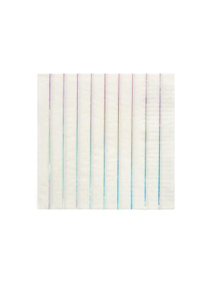 Silver Holographic Stripe Large Napkins (x 16)