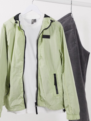 River Island Zip Through Hooded Jacket In Green