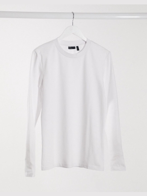Asos Design Muscle Fit Long Sleeve T-shirt With Crew Neck In White