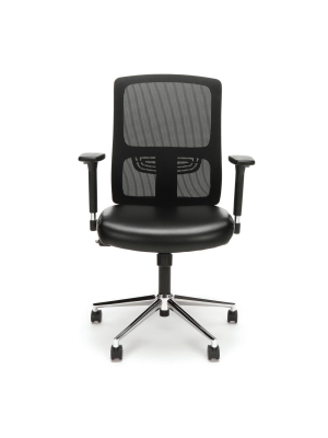 Ergonomic Task Chair Mesh Back And Leather Seat With Arms Black/chrome - Ofm
