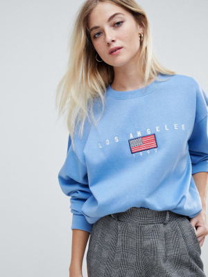 Daisy Street Relaxed Sweatshirt With Vintage Los Angeles Embroidery