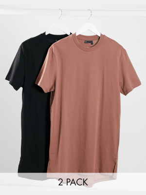 Asos Design 2 Pack Longline T-shirt With Side Splits