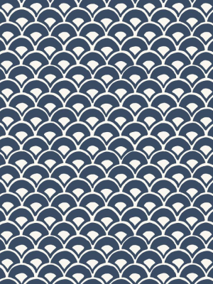 Stacked Scallops Wallpaper In Blue From The Magnolia Home Vol. 3 Collection By Joanna Gaines