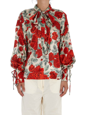 Ganni Floral Print High-neck Blouse