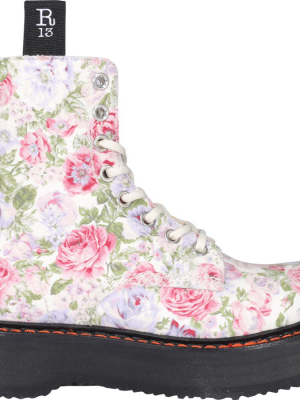 R13 Floral Print Lace Up Boots