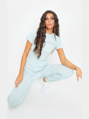 Prettylittlething Dusky Blue Thick Rib Jumpsuit