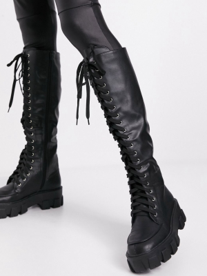 Missguided Lace-up Boots With Chunky Sole In Black