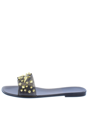 Ernestine173 Black Studded Lucite Open Toe Slide Sandal