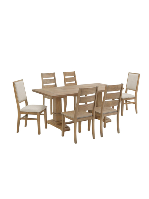 7pc Joanna Dining Set With 4 Ladder Back Chairs And 2 Upholstered Back Chairs Rustic Brown - Crosley