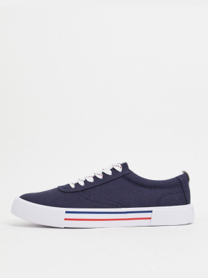 Asos Design Lace Up Plimsolls In Navy