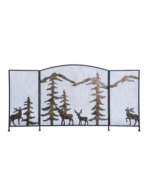 Transpac Metal 51 In. Multicolor Christmas Reindeer Fireplace Screen