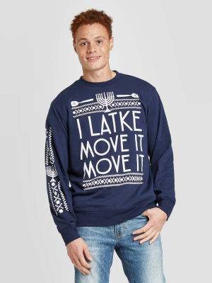 Men's 'i Latke Move It Move It' Ugly Holiday And Hanukkah Sweatshirt - Navy