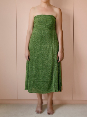 Green Lurex Bandeau Wrap Dress