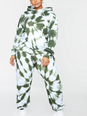 Plus Khaki Tie Dye Drawstring High Waist Joggers