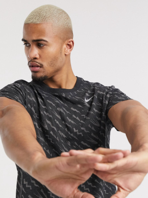 Nike Running All Over Print T-shirt In Black