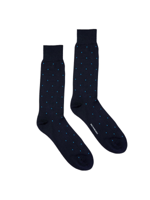 Men's Dot Patterned Ribbed Dress Socks - Navy