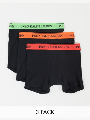 Polo Ralph Lauren 3 Pack Trunks In Black With Neon Green/orange/red Waistband