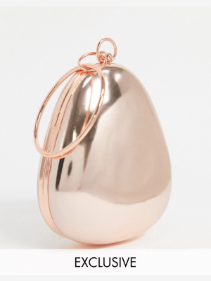 True Decadence Exclusive Structured Grab Bag In Rose Gold Mirror With Ring Handle