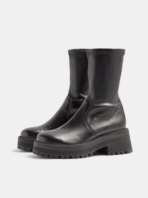Ayla Black Leather Chunky Sock Boots