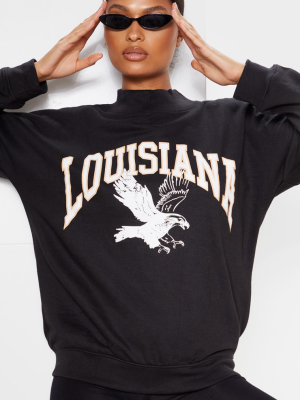 Black Louisiana Print Oversized High Neck Sweater