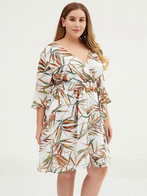 Plus Size Colorful Bamboo Printed Jacquard Chiffon Dress