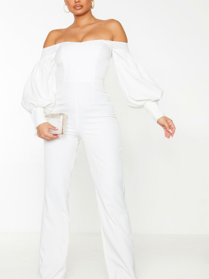 White Bardot Balloon Sleeve Corset Jumpsuit