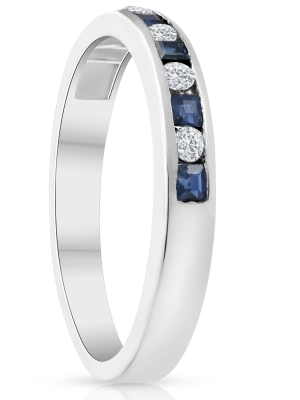 Pompeii3 1/2ct Princess Cut Sapphire & Diamond Wedding 14k White Gold Ring