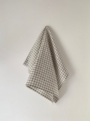 Linen Towel | Ivory/navy Plaid