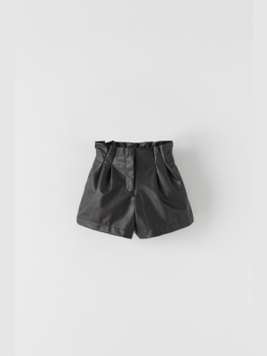 Faux Leather Pleated Shorts