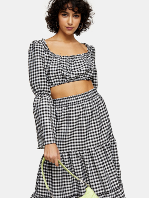 Black And White Gingham Flute Sleeve Shirt