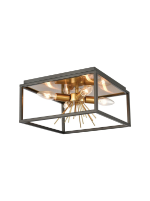 Spark 4-light Flush Mount In Matte Black And Burnished Brass