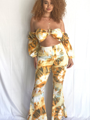 Plus Orange Tie Dye Print Bardot Cut Out Jumpsuit