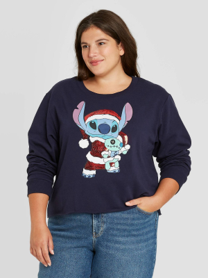 Women's Santa Stitch Ugly Holiday Graphic Sweatshirt - Navy