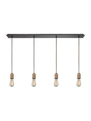 Camley 4-light Linear Pendant Fixture In Oil Rubbed Bronze And Polished Gold