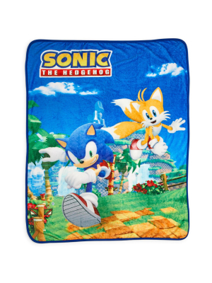 Just Funky Sonic The Hedgehog Sonic & Tails Large Fleece Throw Blanket | 60 X 45 Inches